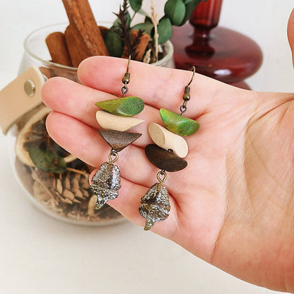 Geometric Vintage Wood Drop Earrings Bohemian Style
