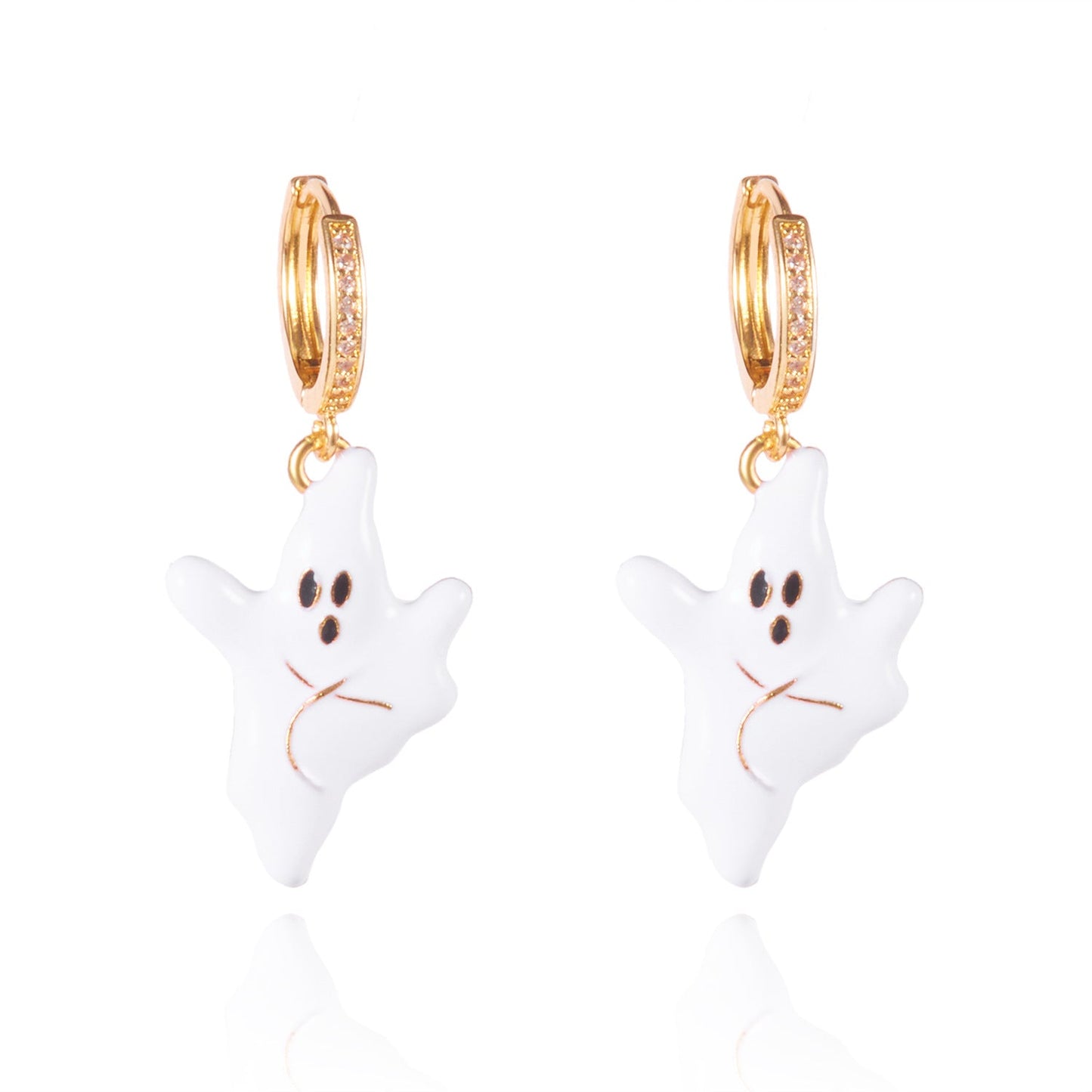 Halloween Enamel Pumpkin Rhinestone Hoop Earrings