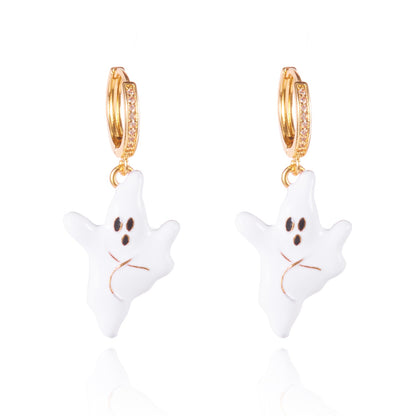 Halloween Enamel Pumpkin Rhinestone Hoop Earrings