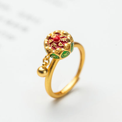 Lotus Six-Character Mantra Scripture Rotating Ring Lucky Turn Ring National Style Enamel Colored Burning Blue Ring
