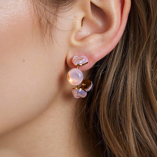 French C-Shaped Colorful Glass Earrings Stylish Geometric Stainless Steel Studs