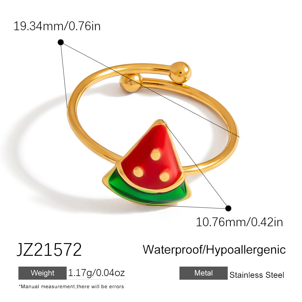 Fruit Pattern Stainless Steel Rings Cute Student Accessories