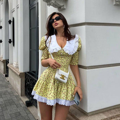 Summer Floral A-Line Dress With Peter Pan Collar