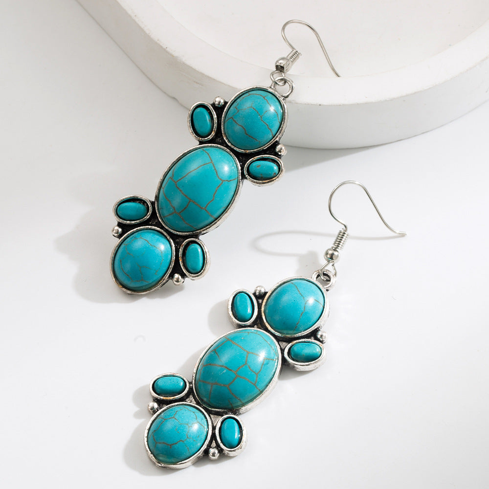 Ethnic Style Geometric Dangle Earrings with Turquoise and Alloy