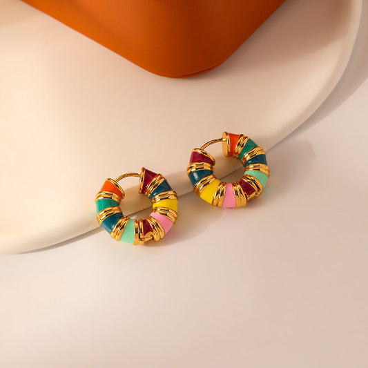 Vintage Colorful Dripping Oil Earrings Niche Design Sense Stylish Personality Macaron Earring Earrings