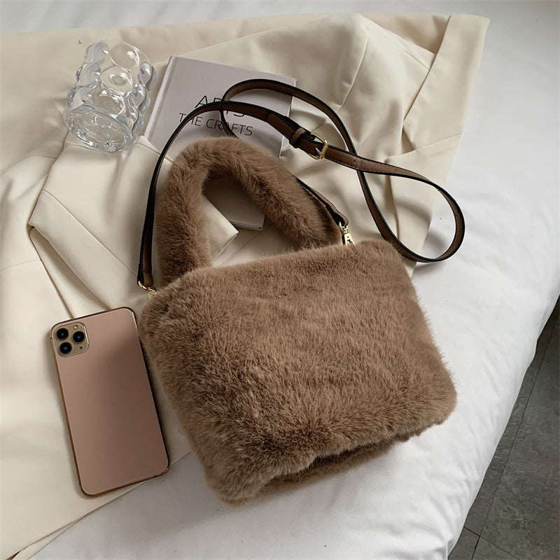 Trendy Plush Crossbody Bucket Bag Soft Casual Tote