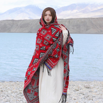 Ethnic Style With Hat Shawl Cloak Tibet Travel Wear Photo Warm Outer Cape