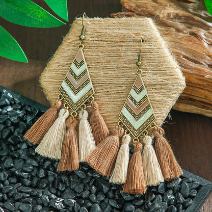 Bohemian Leaf Tassel Earrings Metal Leather Drop Dangle
