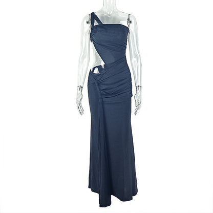 Solid Color Bodycon Backless Ruched Midi Dress