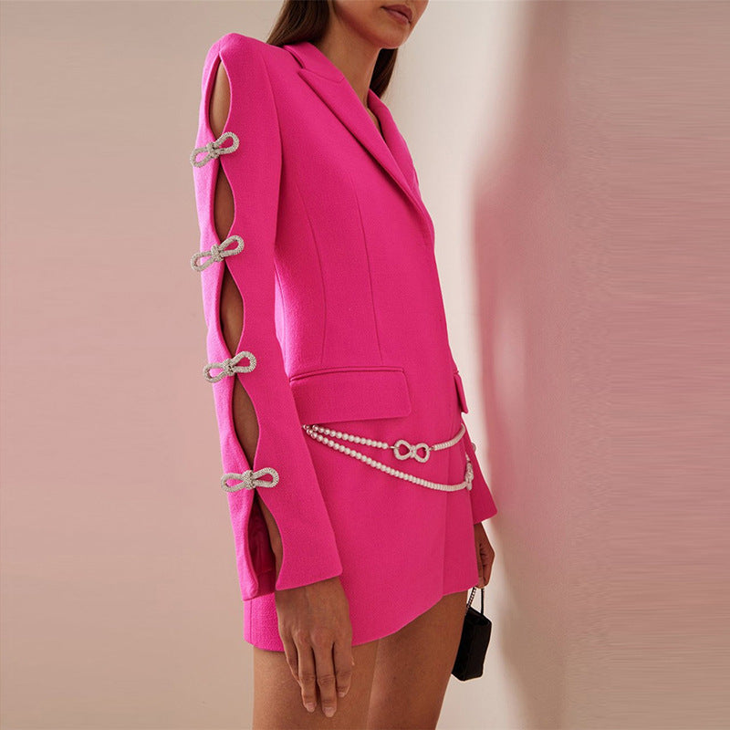 Elegant Hollow Butterfly Knot Pearl Suit Dress