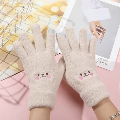 Smiley Face Plush Winter Gloves Touch Screen Outdoor Gloves