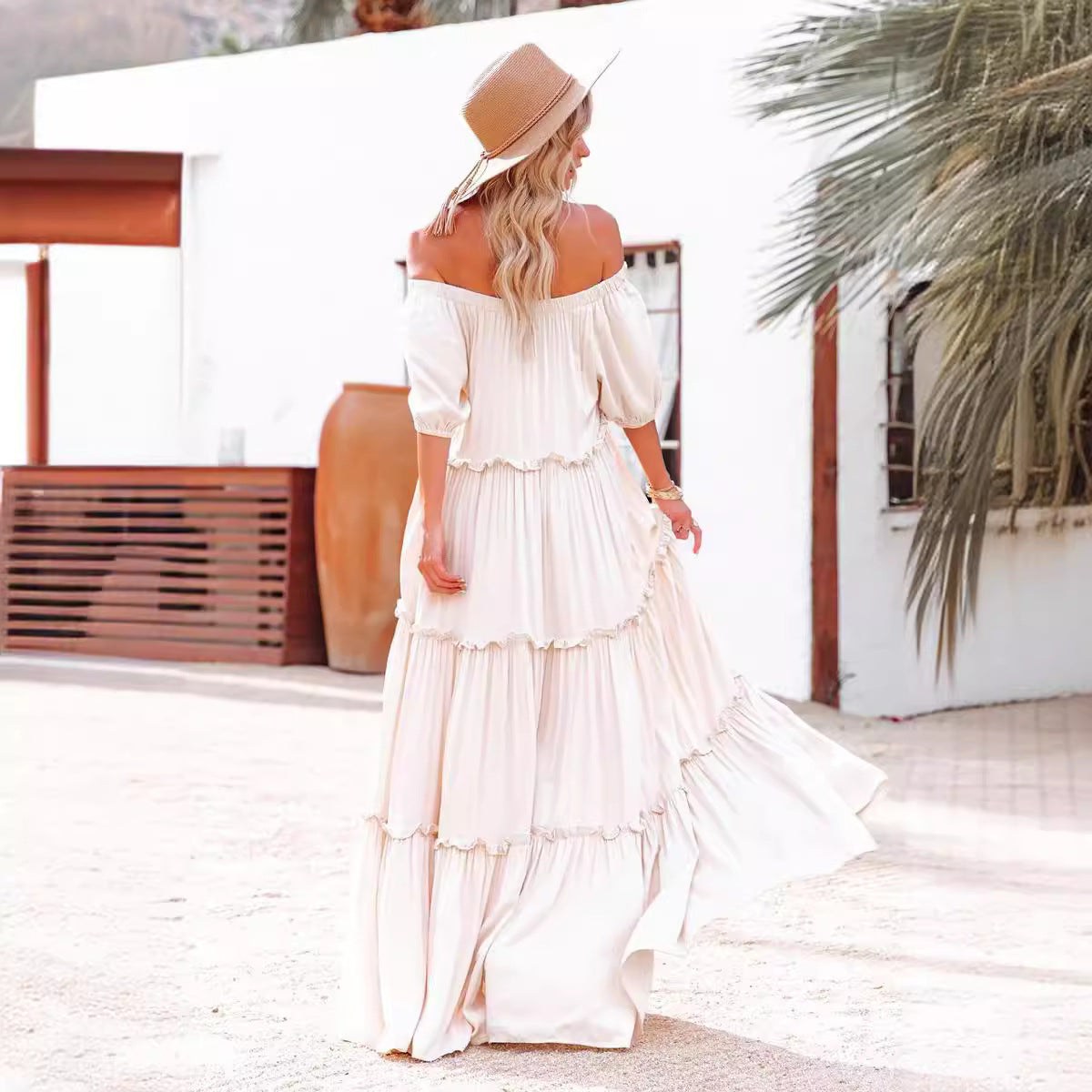 French Elegant Off-Shoulder Maxi Dress For Plus Size