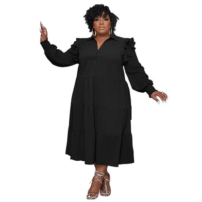 Layered A-Line Dress With Ruffled Sleeves Comfortable All-Season Dress