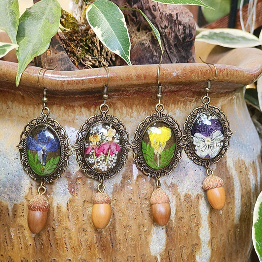 Creative Vintage Floral Earrings with Real Preserved Flowers