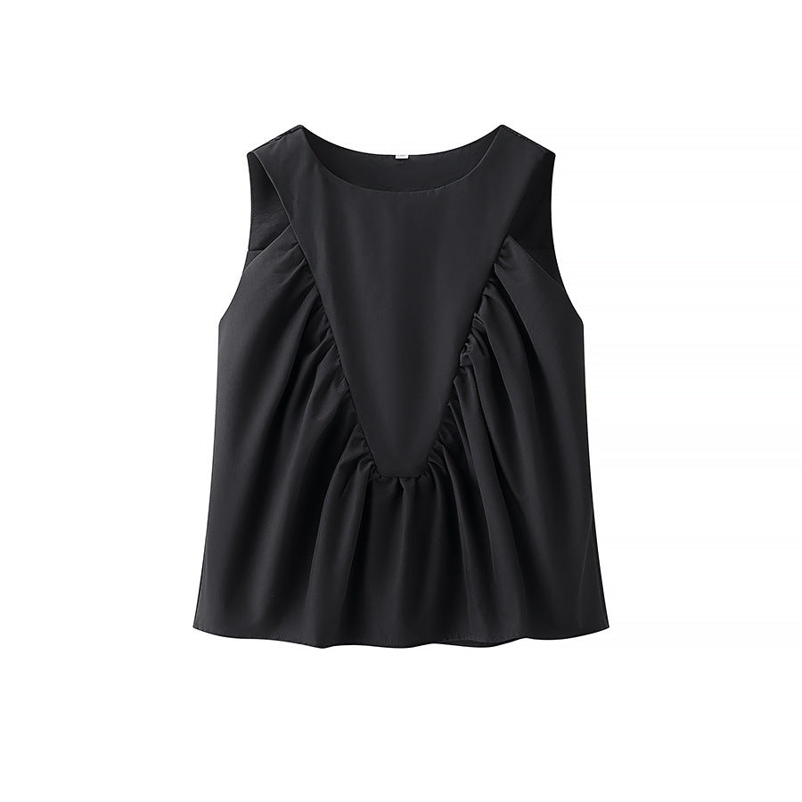 Solid Color Ruched  Sleeveless Tank Top