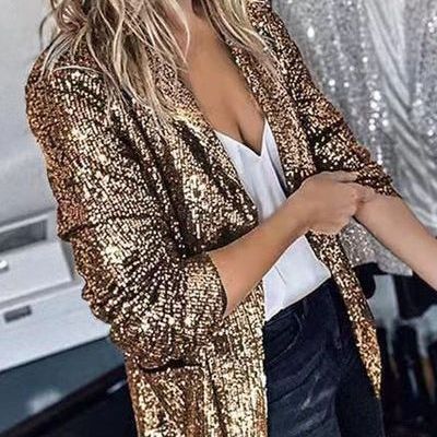 Sequin Long Sleeve Blazer Elegant Casual Jacket