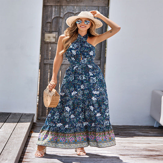 Bohemian Print Casual Halterneck Maxi Dress
