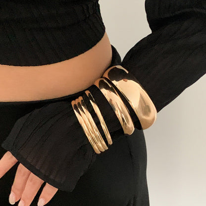 Trendy Metal Geometric Cuff Bracelet Set