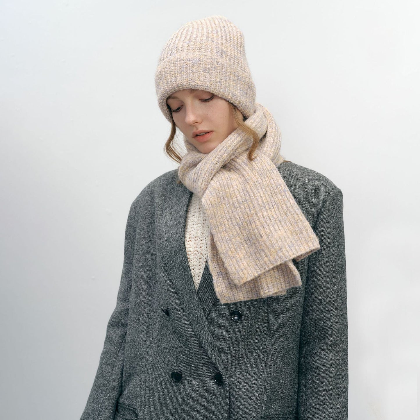Solid Color Simple Knit Hats Scarves Set