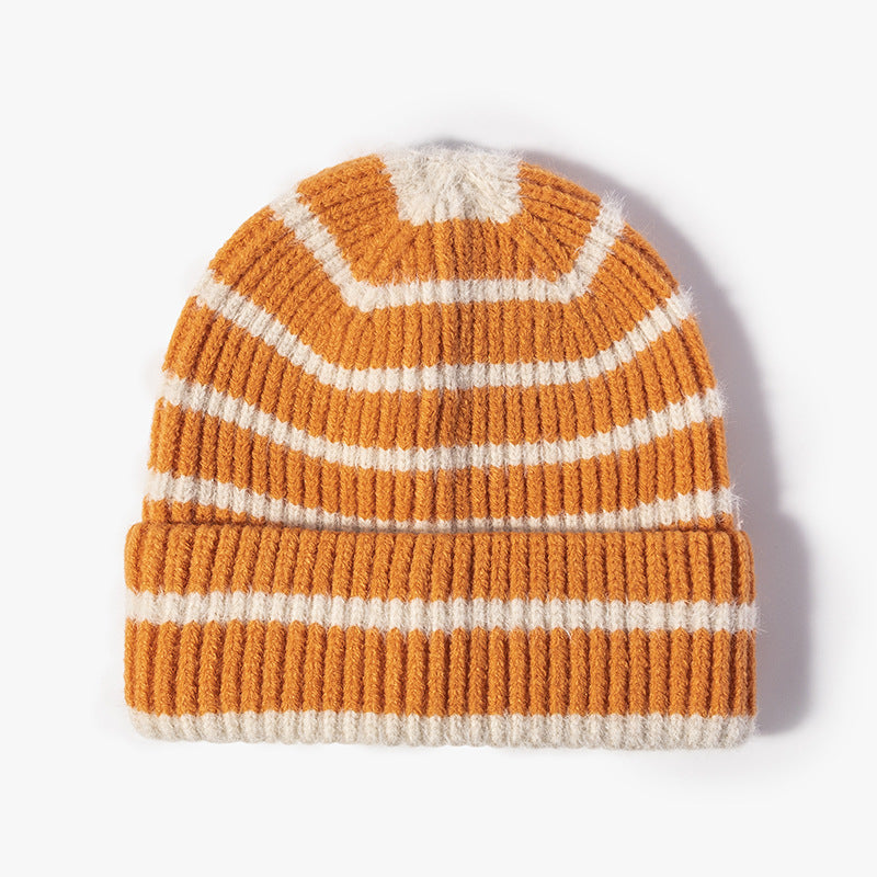Winter Striped Beanie Cuff Warm Knitted Hat
