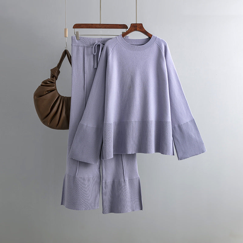2+ Round Neck Side Split Knit Sets