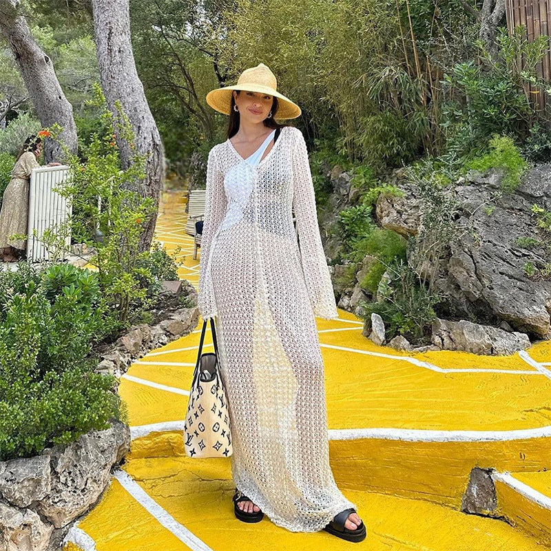 Sexy V-Neck See Through Slim Swim Cover Dress