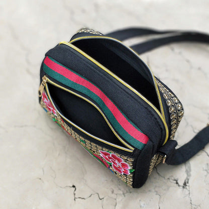 New Ethnic Style Embroidered Canvas Bag, Versatile Embroidered Bag Women'S Shoulder Oblique Span Bag