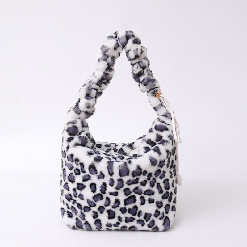 Retro Leopard Print Plush Shoulder Bag Large Capacity Crossbody Bag