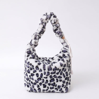 Retro Leopard Print Plush Shoulder Bag Large Capacity Crossbody Bag