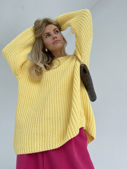 Women'S Sweater Loose Candy Color Round Neck Sweater