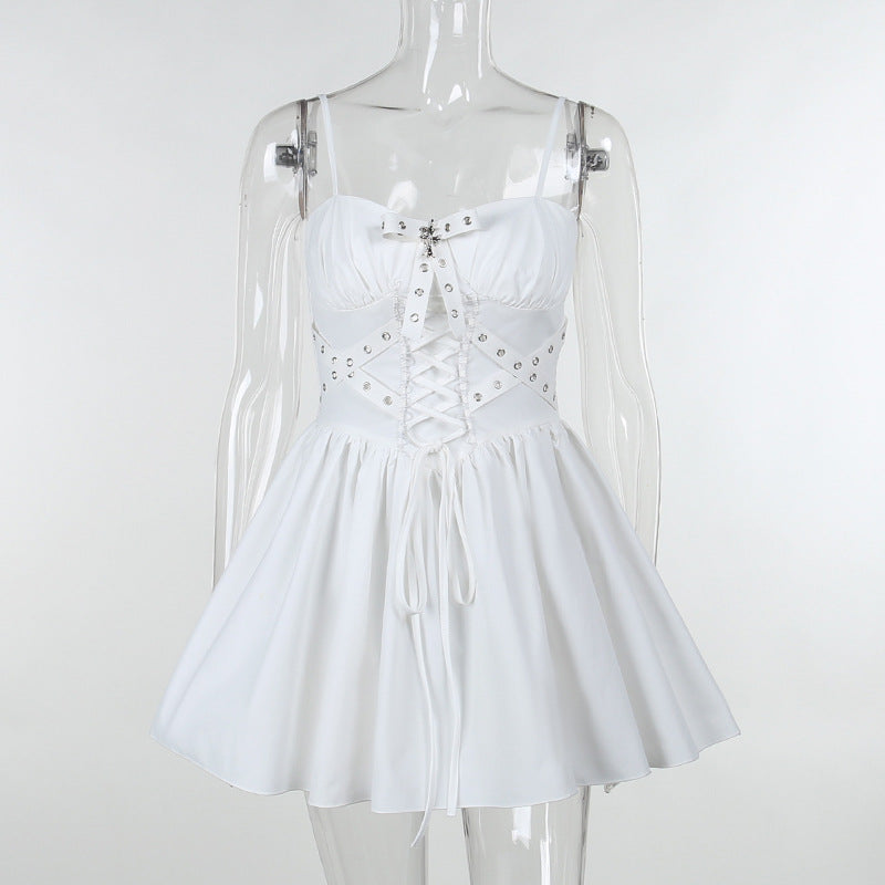 Summer New V-Neck Puff Sleeve Polo Top And A-Line Dress Set
