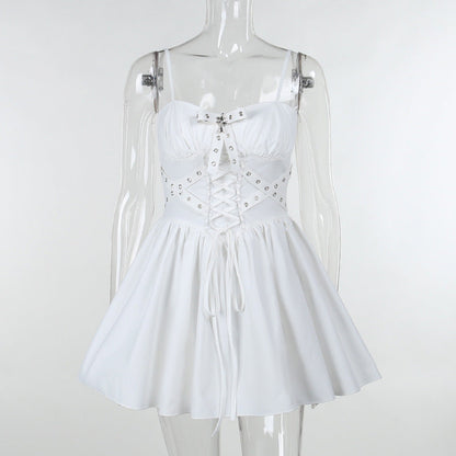 Summer New V-Neck Puff Sleeve Polo Top And A-Line Dress Set