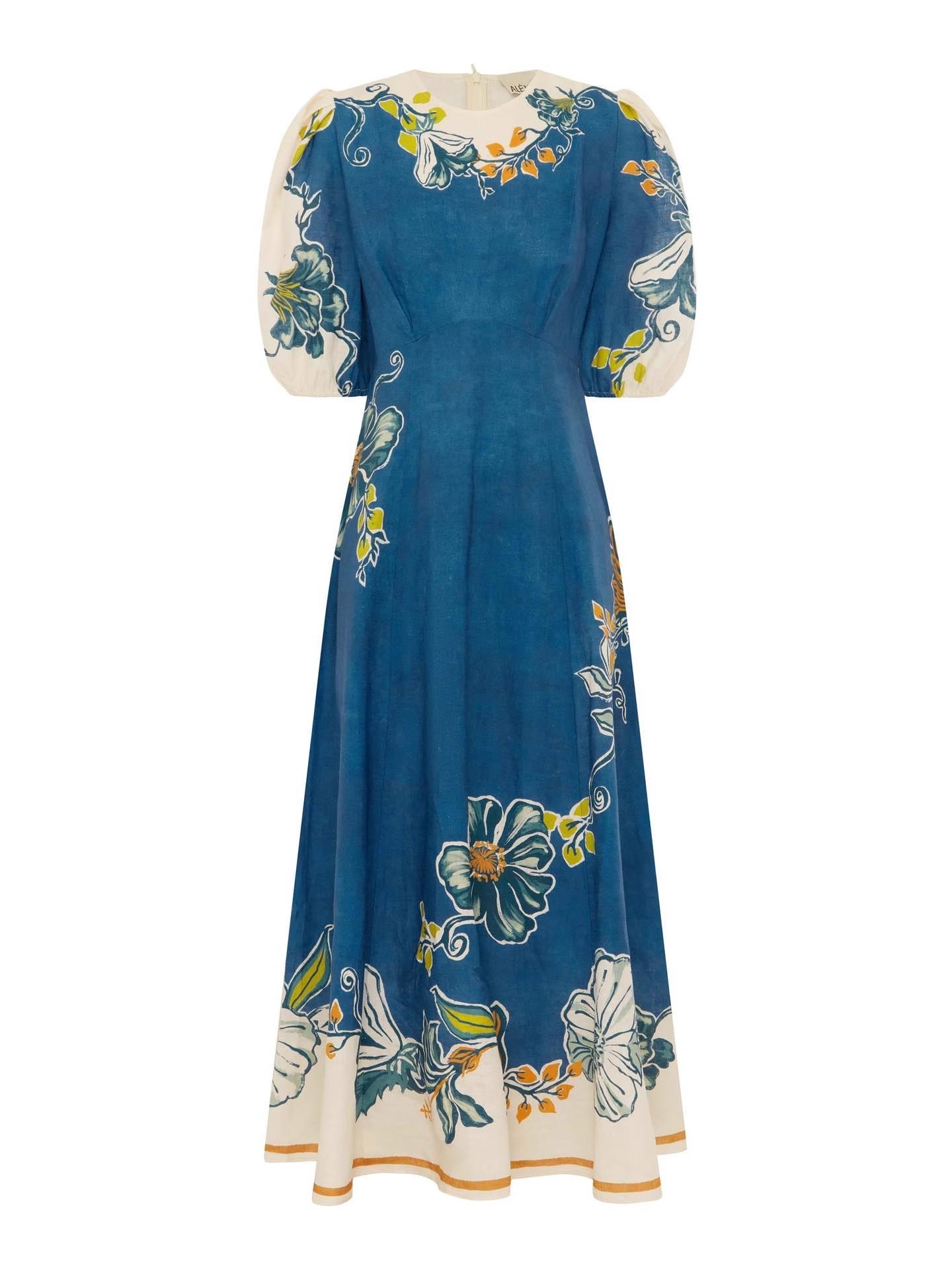 Floral Print Linen Lantern Sleeve Dress Elegant Casual Fit