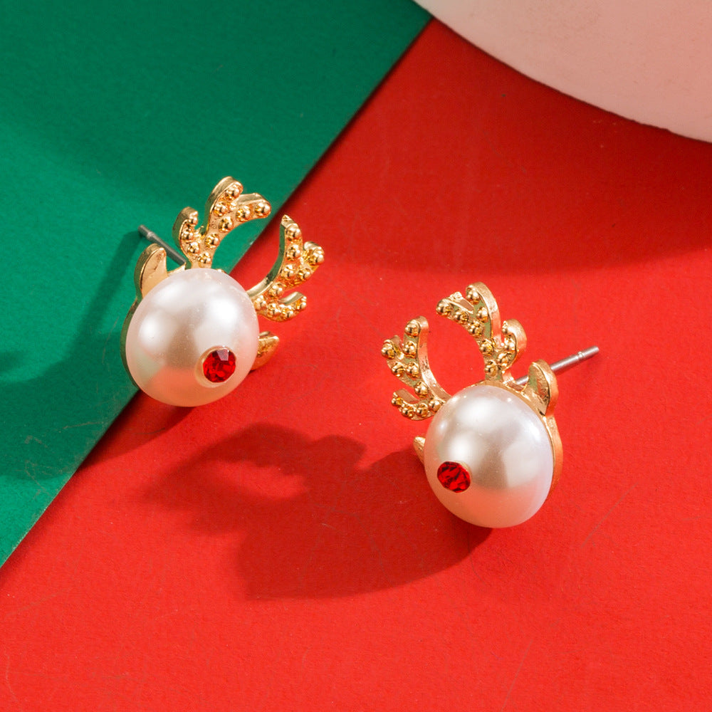 Trendy Christmas Reindeer Earrings with Bow and Tree Design