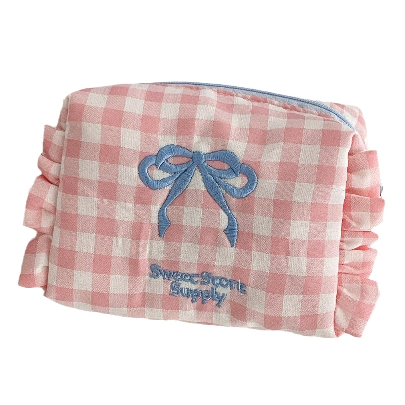 Cute Checkered Bow Coin Purse Portable Travel Bag
