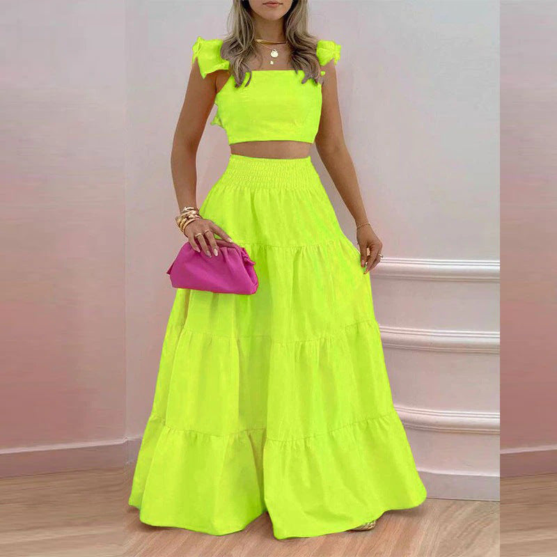New Women's Fashion Set Stylish Solid Color Maxi Dress