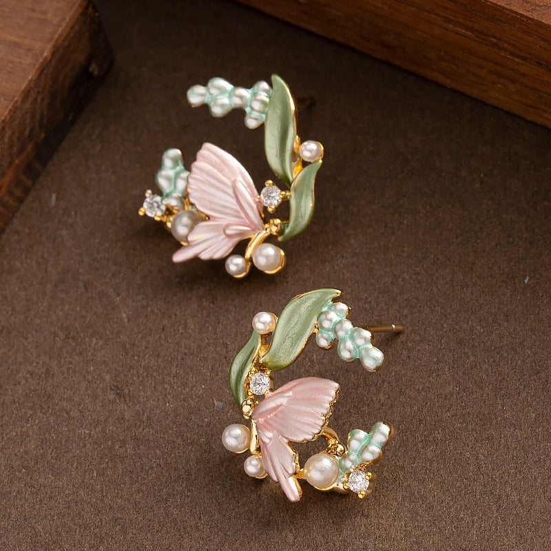 Sweet Floral Pearl Earrings Trendy 925 Silver Studs