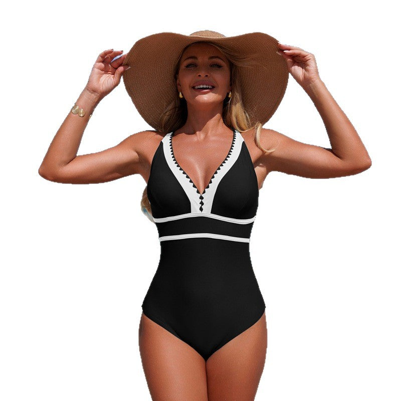 New Women'S Solid Color One-Piece Swimsuit