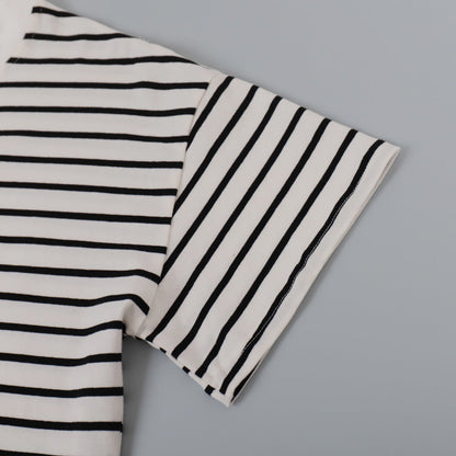Round Neck Striped Loose Short Sleeves Top
