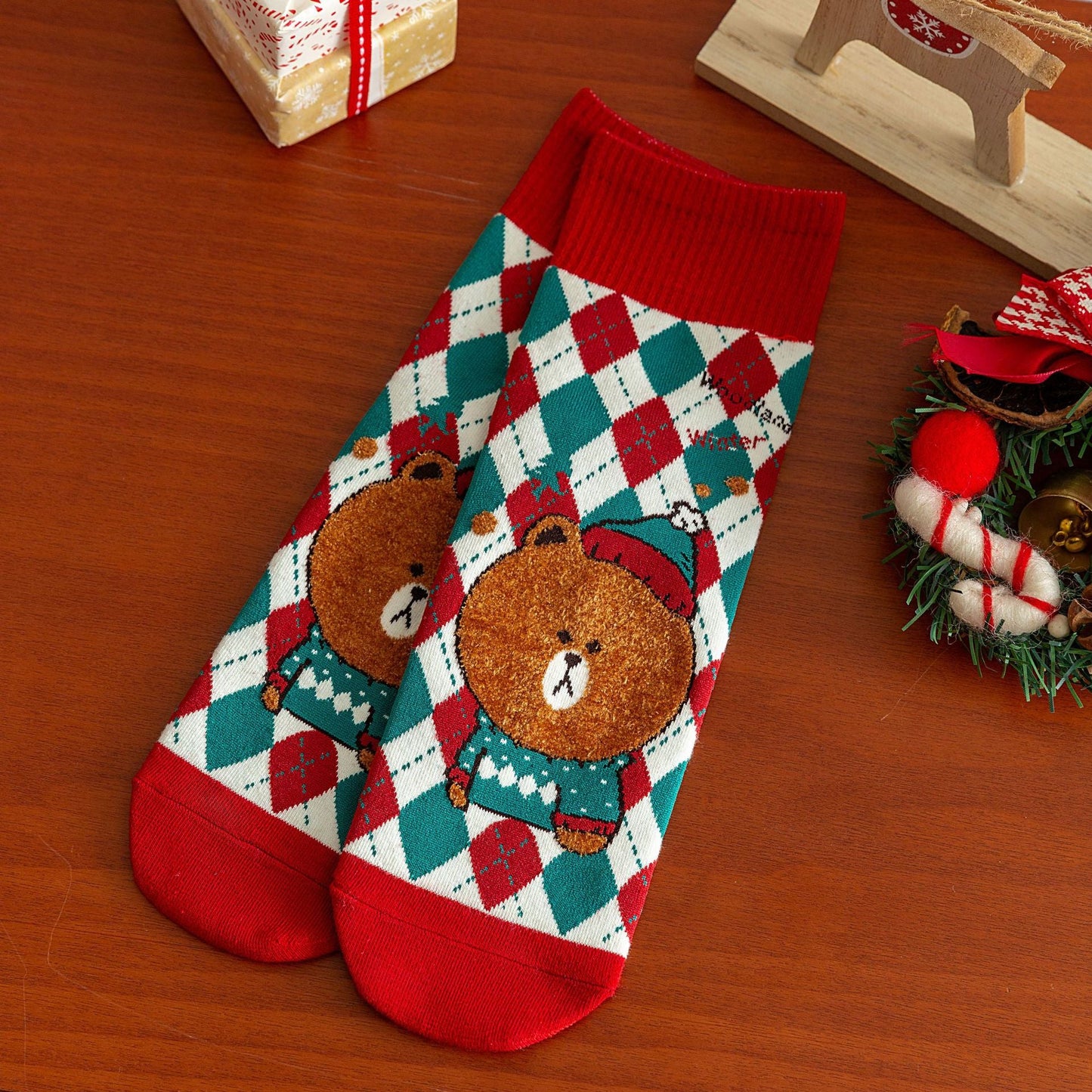 Christmas Cartoon Reindeer Cozy Crew Socks