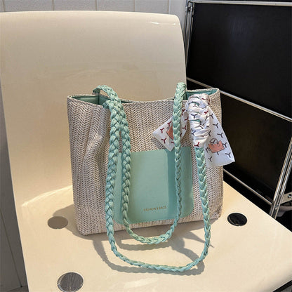 Woven Straw Tote Bag Stylish Casual Large Capacity Shoulder Bag