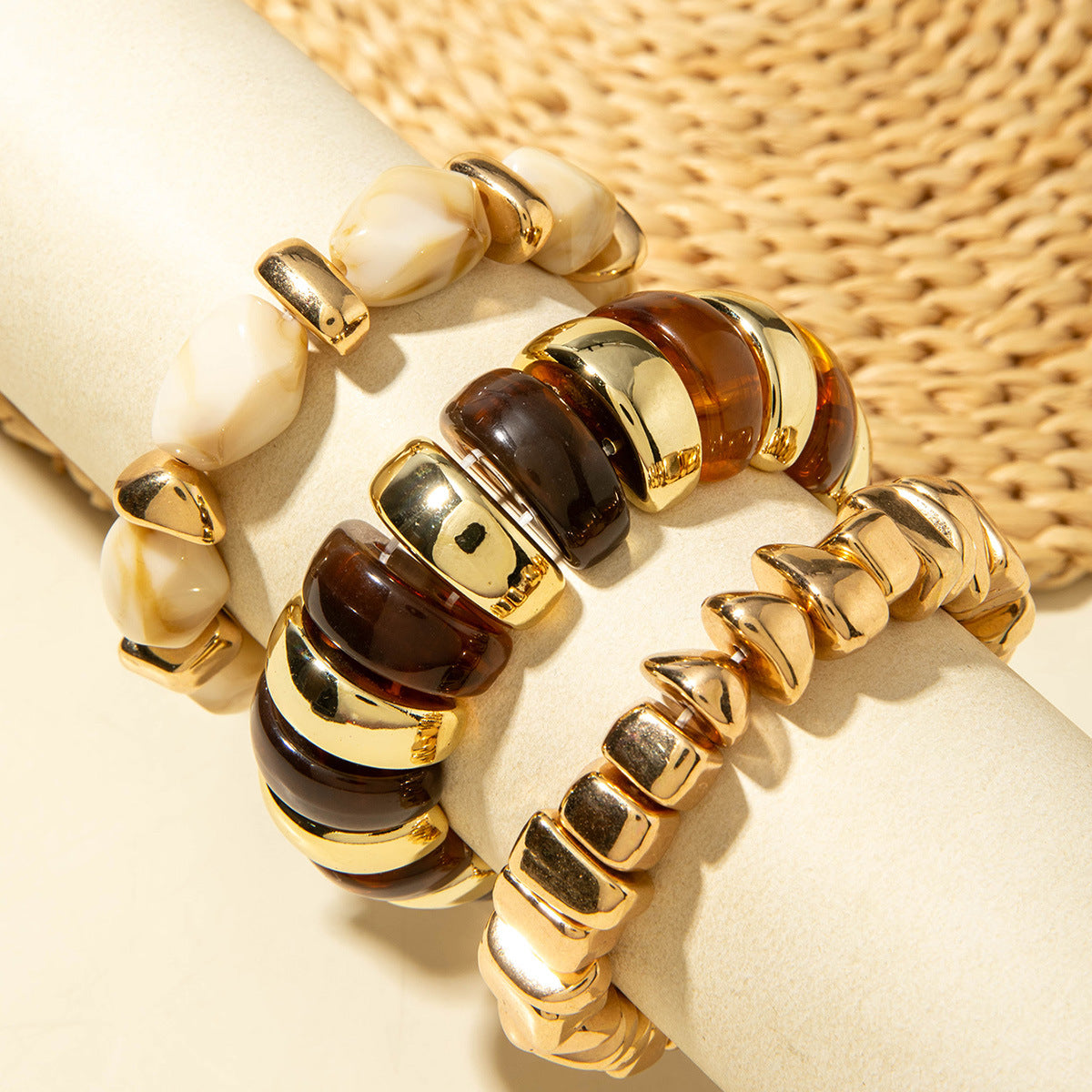 Exaggerated Acrylic Bead Bracelet Set Colorful Retro Jewelry