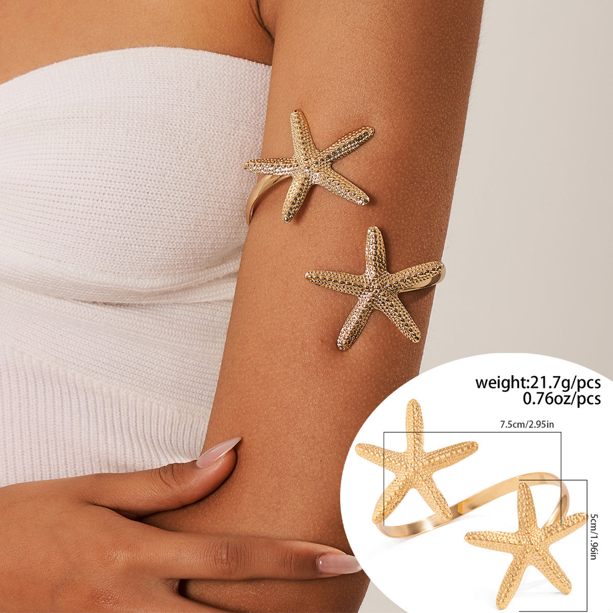 Ocean-Inspired Starfish Open Cuff Bracelet With Floral Design And Faux Pearls