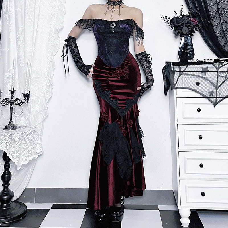 Elegant Black Mermaid Dress with Patchwork Design