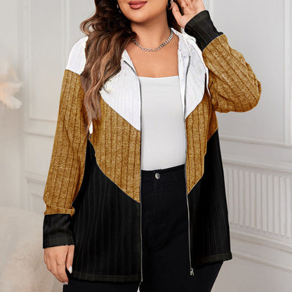 Color Block Loose Fit Cardigan Jacket For Women