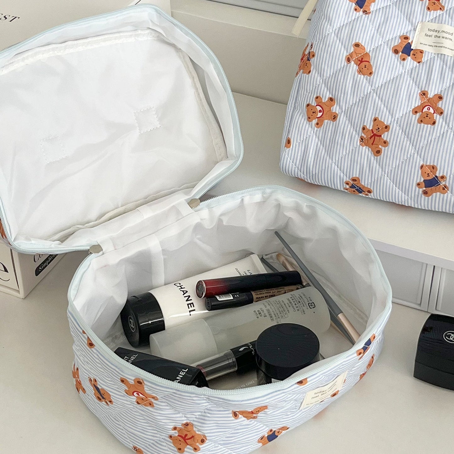 Cute Striped Bear Cosmetic Travel Organizer Bag