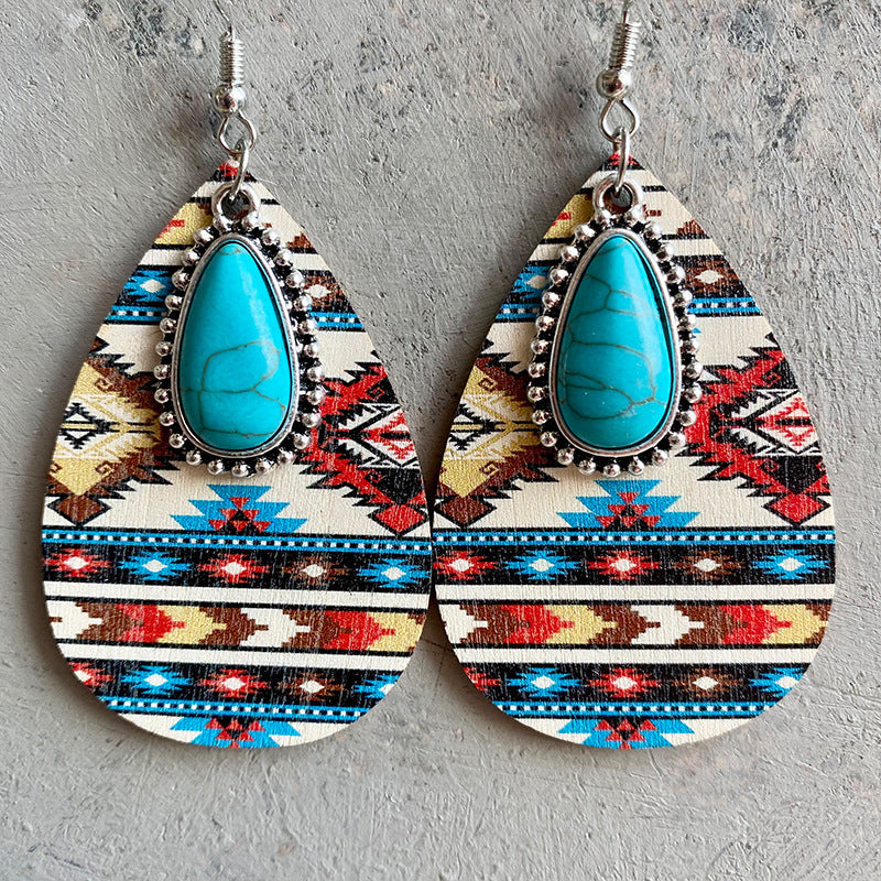 Women'S Earrings Turquoise Pendant Retro Ethnic Fashion Earrings Bohemia Style Earrings