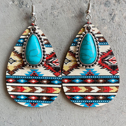 Women'S Earrings Turquoise Pendant Retro Ethnic Fashion Earrings Bohemia Style Earrings