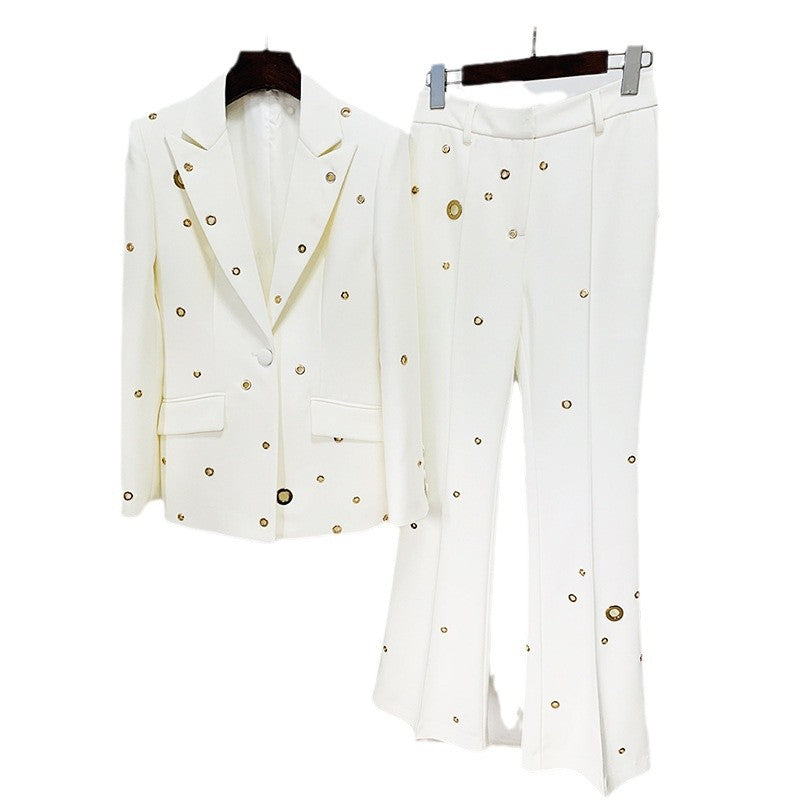 Metallic Button Blazer & Trousers Set Elegant Street Style