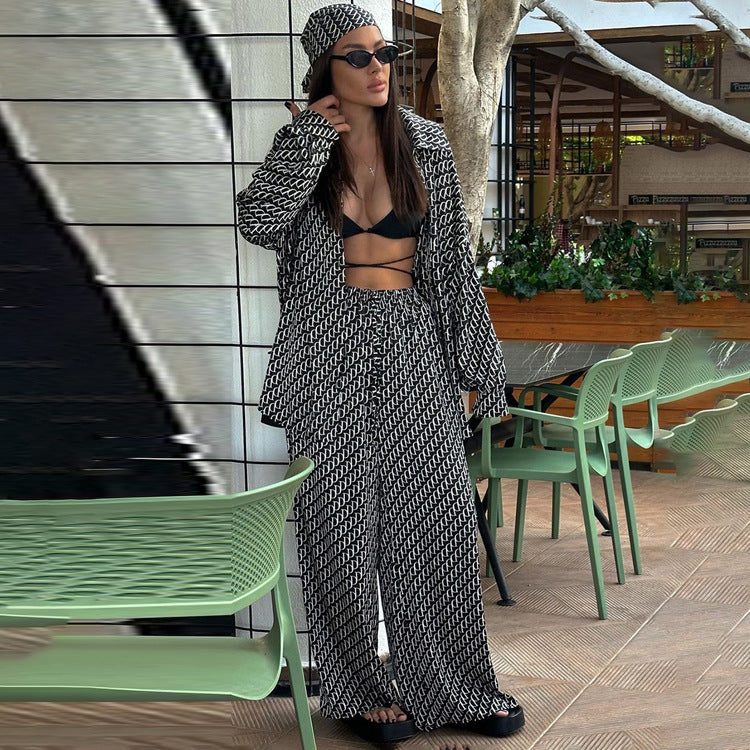 Premium Satin Print Shirt And Pants Set For Women